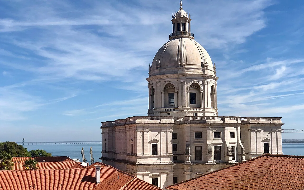 The white dome of the Panteão Nacional rising over the red roofs of Alfama